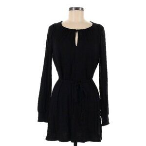 NWT Boden Black Long Sleeve Tie Waist Keyhole Mini Dress 8 Petite Gathered Neck